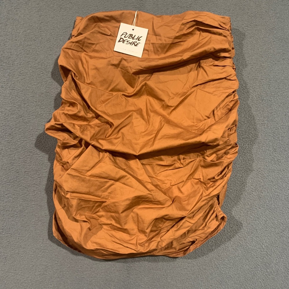Public Desire Womens Ruched Mini Skirt Rust Orange Cotton Size 8 NWT